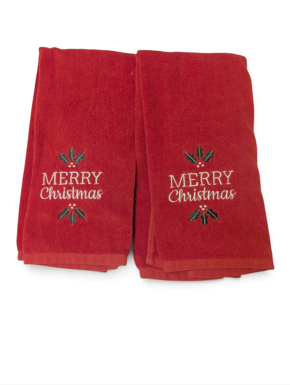 VINTAGE Christmas Cotton Towel Set 2pc Set Red New